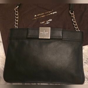 KATE SPADE Black Pebbled Leather Bow Crossbody Bag + Dust Bag